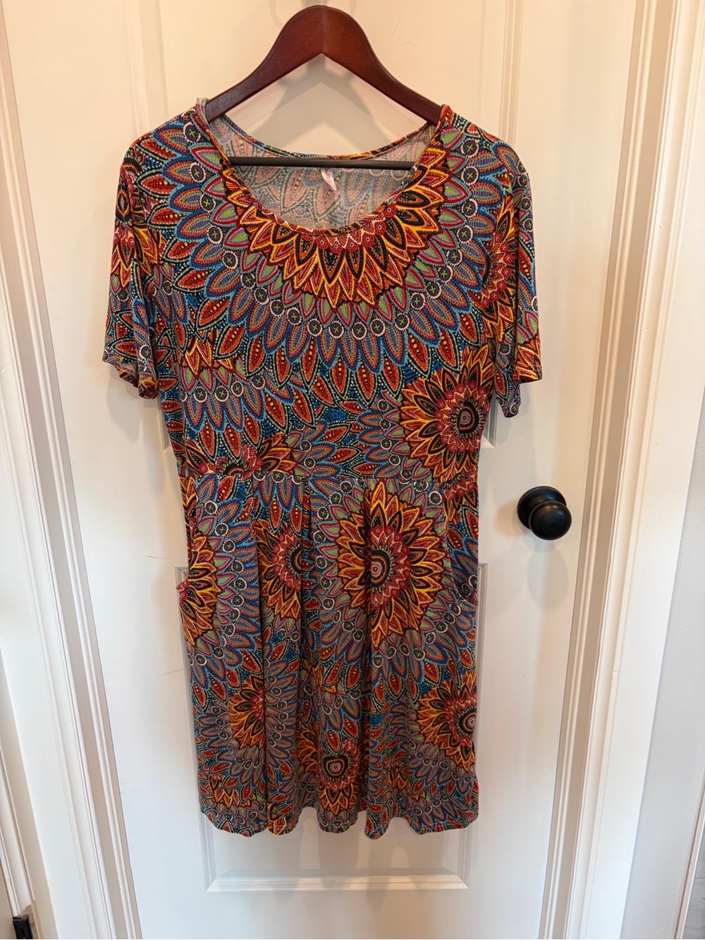 Multicolor Floral Medallion Short Sleeve Dress- 2x